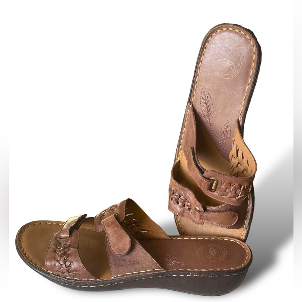 NUTURE Leather 2” Wedge Sandals Adjustable Straps Cognac , NEW Women’s Size 10